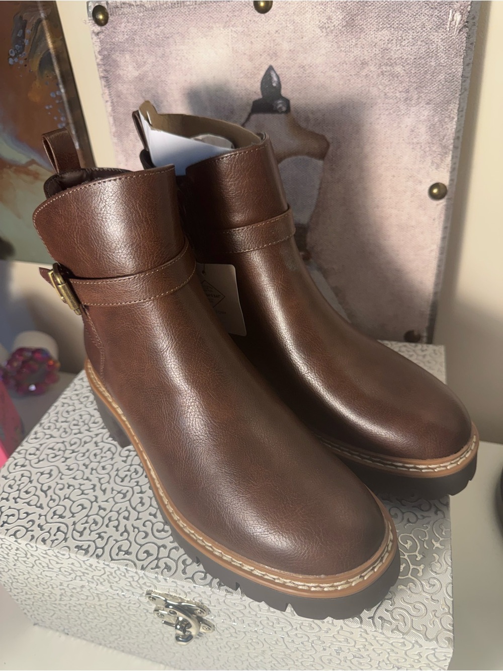 St. John’s Bay Brown Lug Sole Ankle Boots NWT